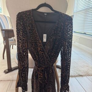 PAIGE Brown Leopard-Print Long Sleeve Wrap Dress